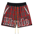 RHUDE Logo-Embroidered Checked Cotton-Flannel Drawstring Shorts